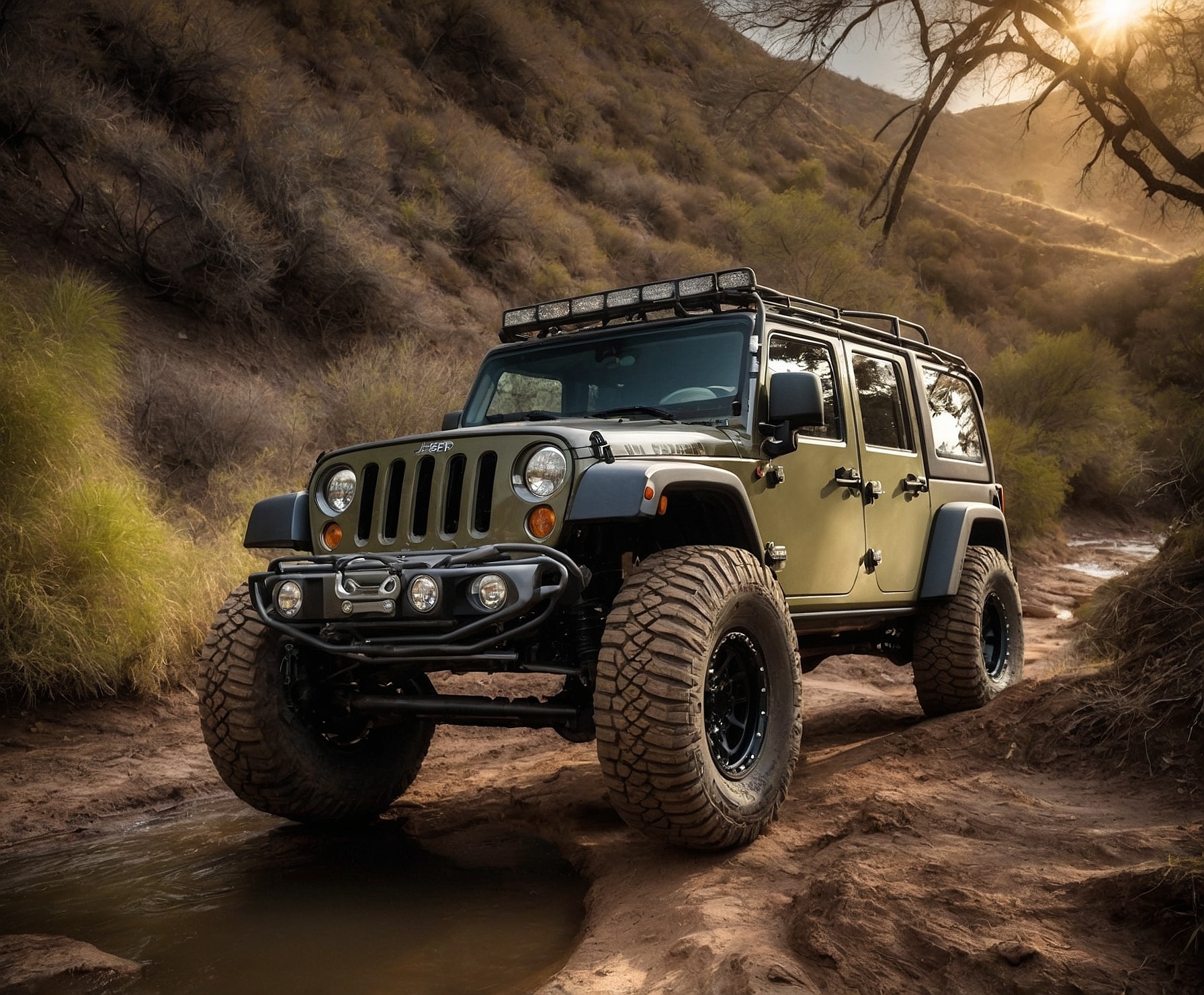 Jeep 4x4 con escape personalizado